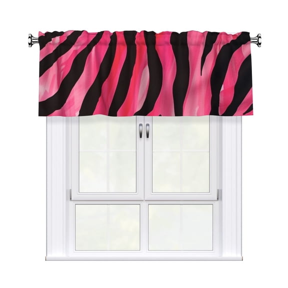 Valances for Windows Kitchen Curtains Small Treatments Valance, Pink And Black Zebra Stripes 42x18 inch