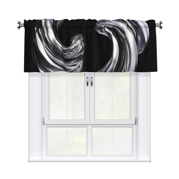 Valances for Windows Kitchen Curtains Small Treatments Valance, Silver Chrome Spiral Template (1) 42x12 inch