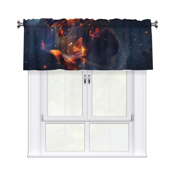 Valances for Windows Kitchen Curtains Small Treatments Valance, Universe Butterfly Glowing (24) 52x12 inch