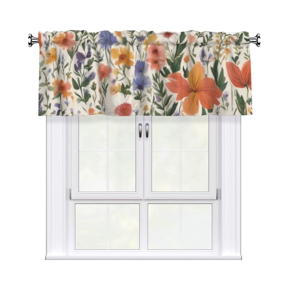 Valances for Windows Kitchen Curtains Small Treatments Valance, Wildflower Floral 42x18 inch