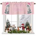 thumbnail image 1 of Valances for Windows Merry Christmas Cute Cat with Hat Rod Pocket Short Curtain for bathroom living room bedroom White Snow on Pink 1 Panel 54x18in, 1 of 7