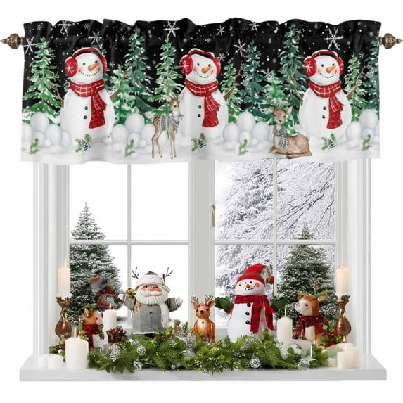 Valances for Windows Merry Christmas Rod Pocket Cafe Window Treatments Valance Curtains for Kitchen Bathroom Laundry Basement Windows 60"x18"
