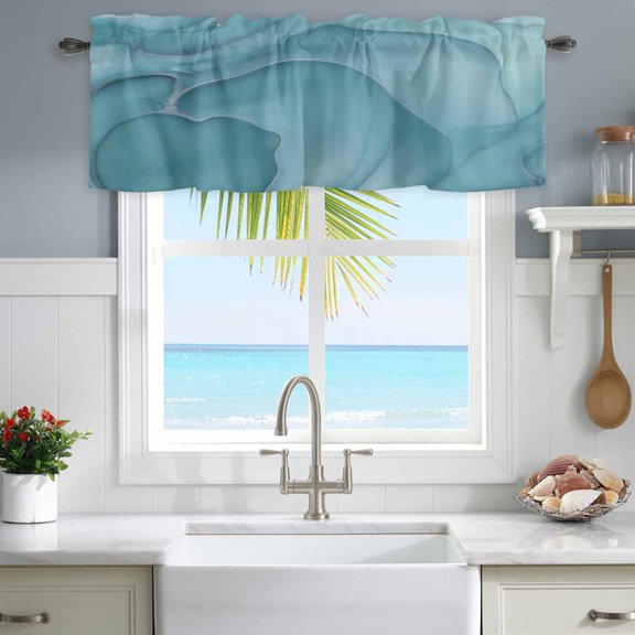 Valances for Windows Mint Green Marble Fluid Art Rod Pocket Short Curtain for Bathroom Living Room Bedroom Modern Abstract Turquoise 1 Panel 54x18in