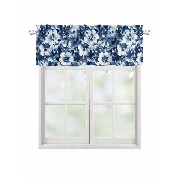 Valances for Windows Navy Blue Rod Pocket Cafe Window Treatments Valance Curtains for Kitchen Bathroom Laundry Basement Windows 42"x12"