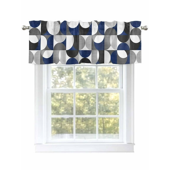 Valances for Windows Nordic Mid Century Modern Rod Pocket Short Curtain for Bathroom Living Room Bedroom Blue Grey Semicircle 1 Panel 42x12in