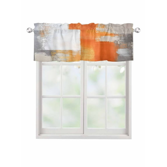 Valances for Windows Orange Gray Rod Pocket Cafe Window Treatments Valance Curtains for Kitchen Bathroom Laundry Basement Windows 60"x18"
