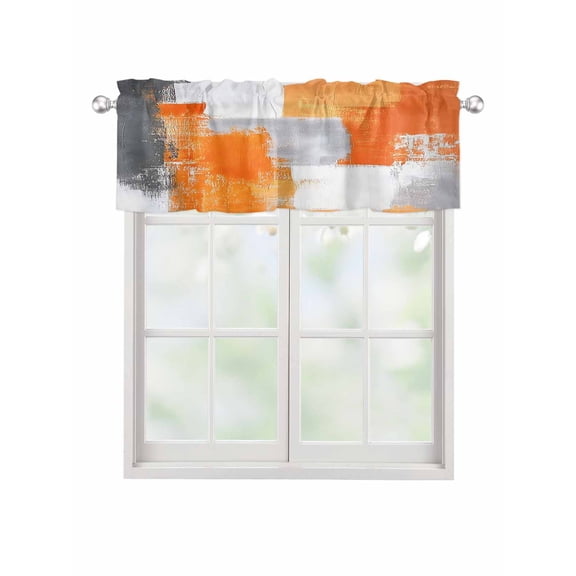Valances for Windows Orange Grey Rod Pocket Cafe Window Treatments Valance Curtains for Kitchen Bathroom Laundry Basement Windows 42"x12"