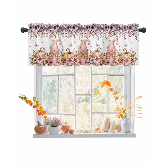Valances for Windows Pink Gnome Daisy Rod Pocket Cafe Window Treatments Valance Curtains for Kitchen Bathroom Laundry Basement Windows 42"x12"