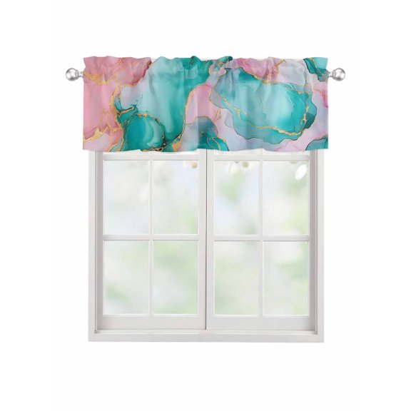 Valances for Windows Pink Teal Rod Pocket Cafe Window Treatments Valance Curtains for Kitchen Bathroom Laundry Basement Windows 42"x12"