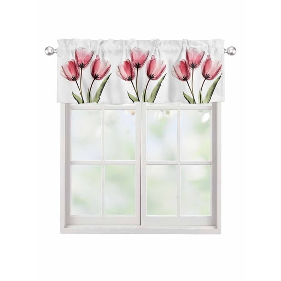 Valances for Windows Pink Tulip Rod Pocket Cafe Window Treatments Valance Curtains for Kitchen Bathroom Laundry Basement Windows 54"x18"