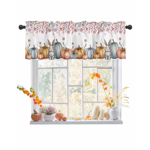 Valances for Windows Pumpkin Rabbit Rod Pocket Cafe Window Treatments Valance Curtains for Kitchen Bathroom Laundry Basement Windows 42"x12"