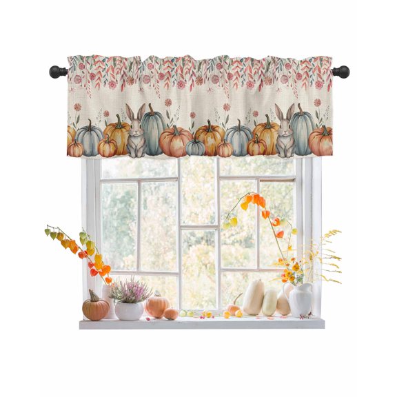 Valances for Windows Pumpkin Rabbit Rod Pocket Cafe Window Treatments Valance Curtains for Kitchen Bathroom Laundry Basement Windows 56"x16"