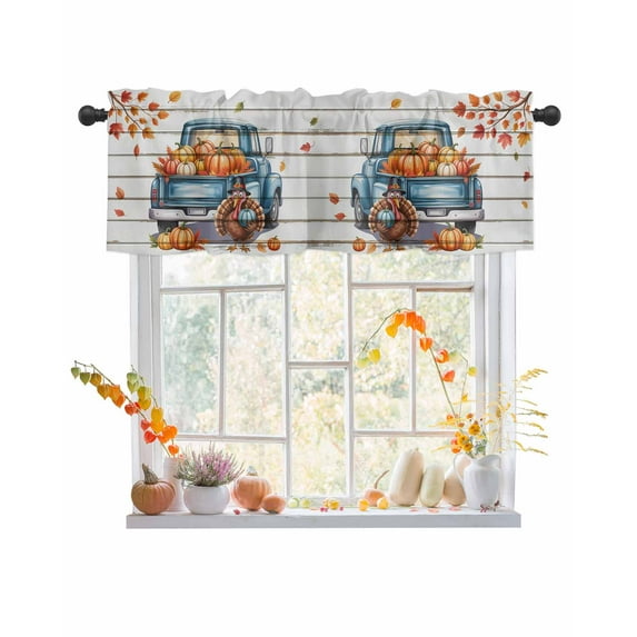 Valances for Windows Pumpkin Truck Rod Pocket Cafe Window Treatments Valance Curtains for Kitchen Bathroom Laundry Basement Windows 42"x12"