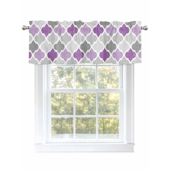 Valances for Windows Purple Grey Morocco Lattice Rod Pocket Short Curtain for Bathroom Living Room Bedroom Geometric Plaid 1 Panel 42x12in
