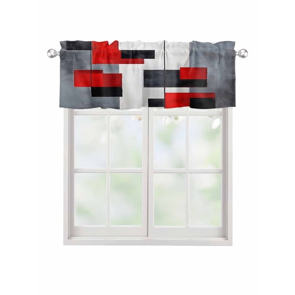 Valances for Windows Red Black Block Rod Pocket Cafe Window Treatments Valance Curtains for Kitchen Bathroom Laundry Basement Windows 42"x12"