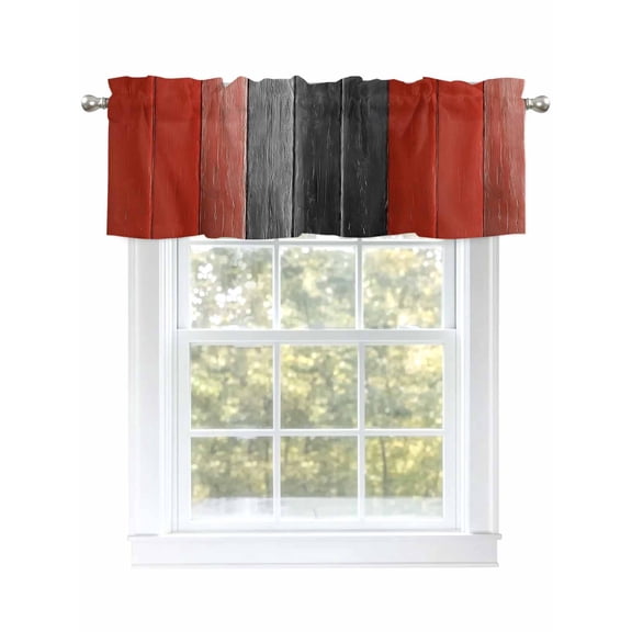 Valances for Windows Red Black Rod Pocket Cafe Window Treatments Valance Curtains for Kitchen Bathroom Laundry Basement Windows 42"x12"