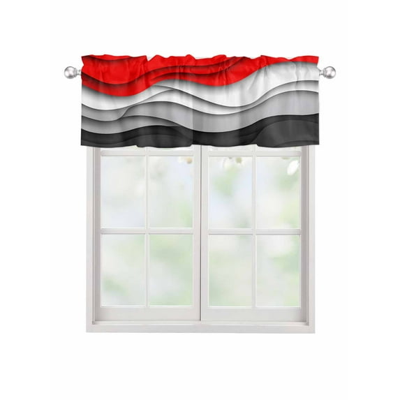 Valances for Windows Red Black Waves Rod Pocket Cafe Window Treatments Valance Curtains for Kitchen Bathroom Laundry Basement Windows 42"x12"