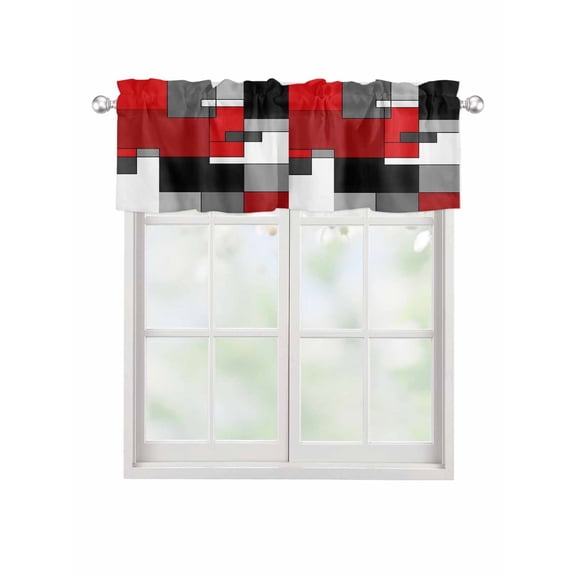 Valances for Windows Red Gray Rod Pocket Cafe Window Treatments Valance Curtains for Kitchen Bathroom Laundry Basement Windows 56"x16"