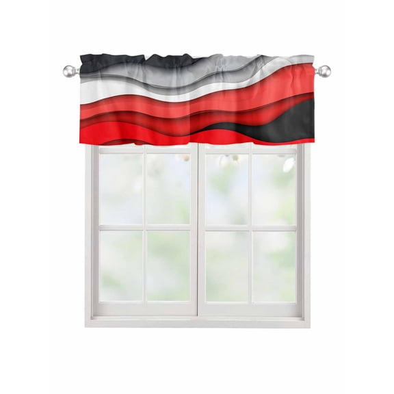 Valances for Windows Red Gray Rod Pocket Cafe Window Treatments Valance Curtains for Kitchen Bathroom Laundry Basement Windows 56"x16"