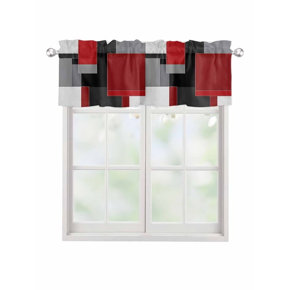 Valances for Windows Red Gray Rod Pocket Cafe Window Treatments Valance Curtains for Kitchen Bathroom Laundry Basement Windows 60"x18"