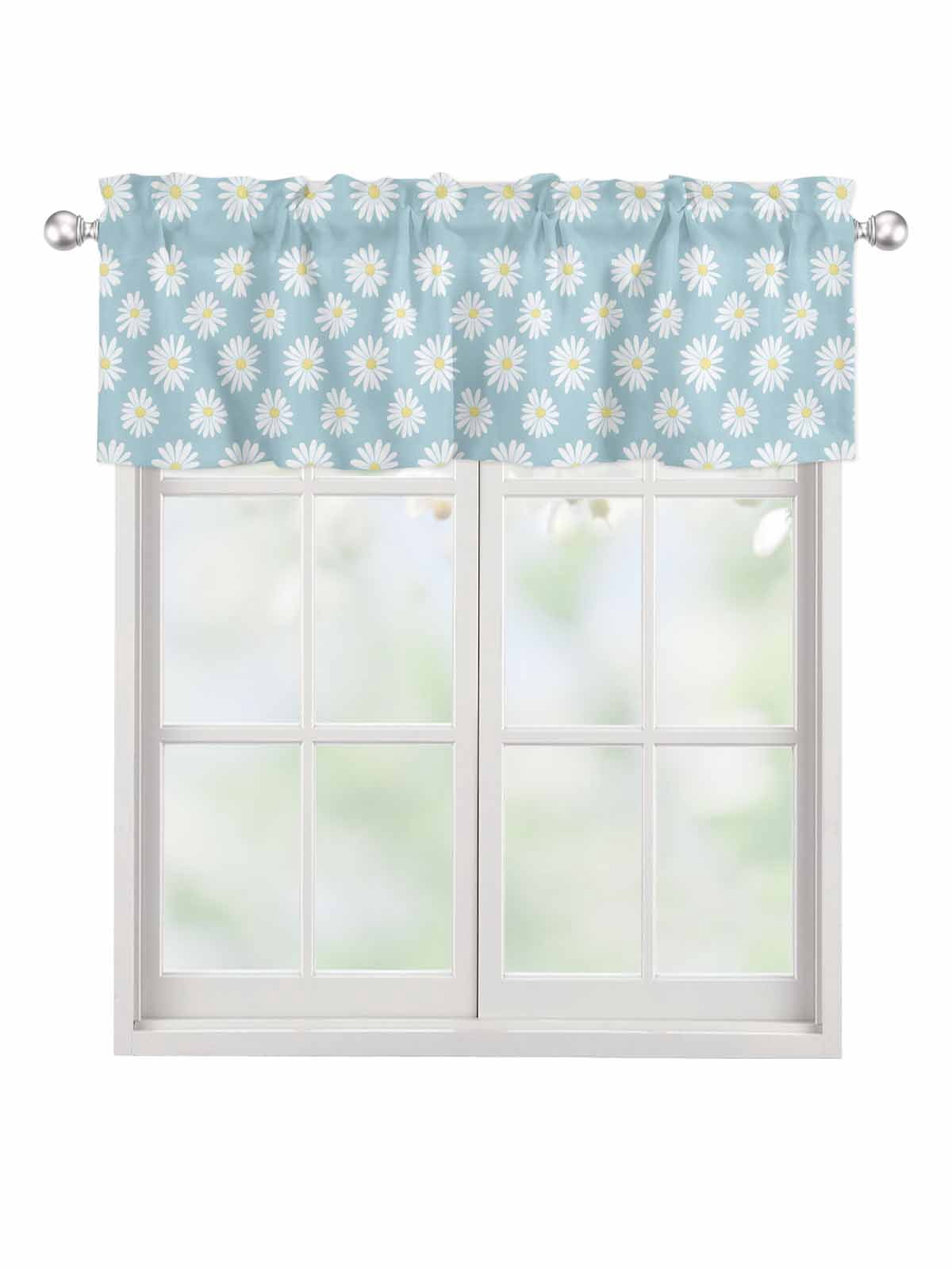 Valances for Windows Retro Daisy Leaf Rod Pocket Cafe Window Treatments ...