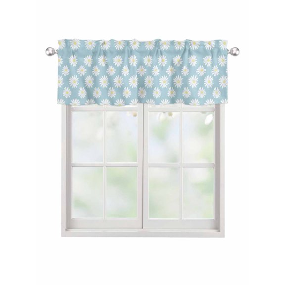 Valances for Windows Retro Daisy Rod Pocket Cafe Window Treatments Valance Curtains for Kitchen Bathroom Laundry Basement Windows 42"x12"