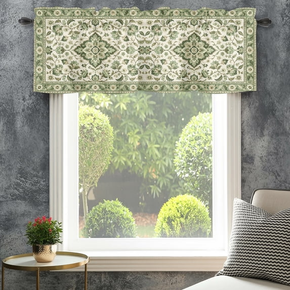 Valances for Windows Retro Green Flower Rod Pocket Short Curtain for ...