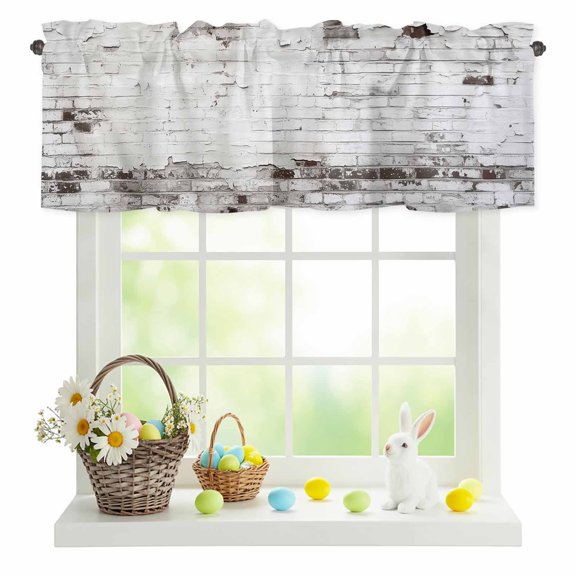 Valances for Windows Retro White Brick Wall Backdrop Rod Pocket Short Curtain for Bathroom Living Room Bedroom Abstract Pattern 1 Panel 42x12in