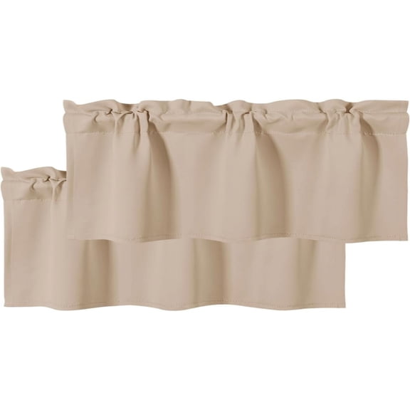 Valances for Windows Rod Pocket Window Valance Curtains for Kitchen Bathroom 42 x 12 inch Long,2 Panels, Beige