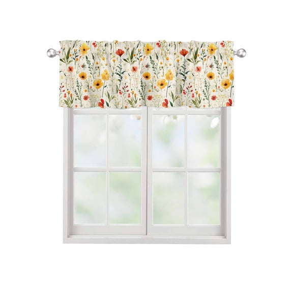 Valances for Windows Rustic Beige Rod Pocket Cafe Window Treatments Valance Curtains for Kitchen Bathroom Laundry Basement Windows 42"x12"