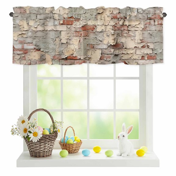 Valances for Windows Rustic Faded Shabby Brick Wall Rod Pocket Short Curtain for Bathroom Living Room Bedroom Old Cement Artwork 1 Panel 42x12in