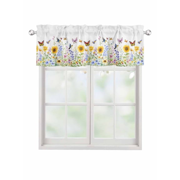 Valances for Windows Rustic Floral Rod Pocket Cafe Window Treatments Valance Curtains for Kitchen Bathroom Laundry Basement Windows 42"x18"