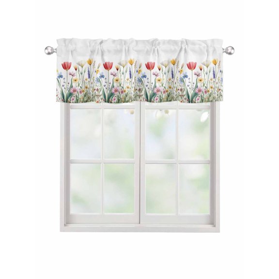 Valances for Windows Rustic Flower Rod Pocket Cafe Window Treatments Valance Curtains for Kitchen Bathroom Laundry Basement Windows 42"x18"