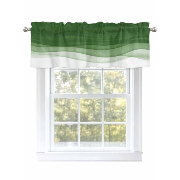 Valances for Windows Sage Green Ombre Ocean Wave Rod Pocket Short Curtain for Bathroom Living Room Bedroom Modern Minimalist Style 1 Panel 42x12in