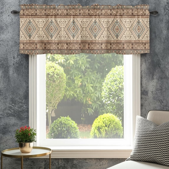 Windows Apps Retro Valances for Windows Southwest Retro Brown Rod Pocket Short Curtain for ...