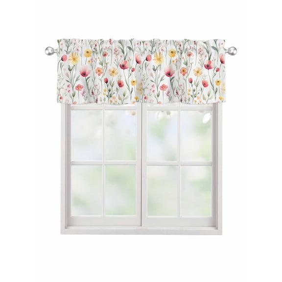 Valances for Windows Spring Watercolor Rod Pocket Cafe Window Treatments Valance Curtains for Kitchen Bathroom Laundry Basement Windows 42"x12"