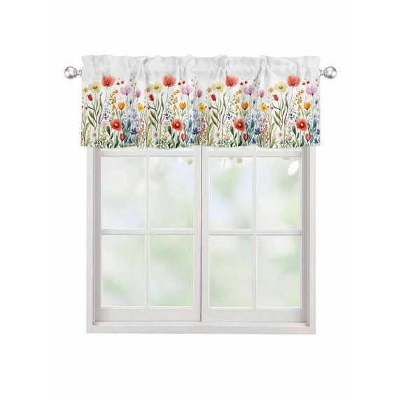 Valances for Windows Spring Watercolor Rod Pocket Cafe Window Treatments Valance Curtains for Kitchen Bathroom Laundry Basement Windows 42"x12"