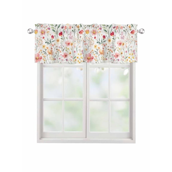 Valances for Windows Spring Watercolor Rod Pocket Cafe Window Treatments Valance Curtains for Kitchen Bathroom Laundry Basement Windows 42"x12"