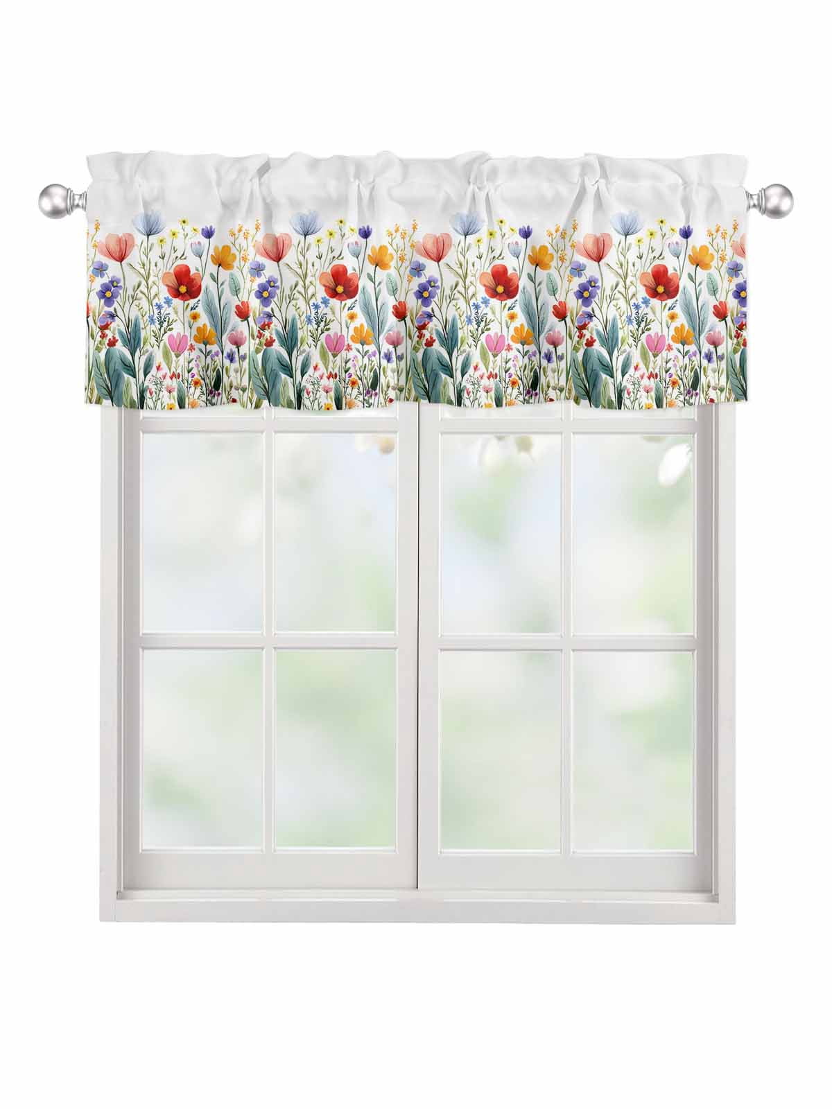 Valances for Windows Spring Watercolor Leaf Rod Pocket Cafe Window ...