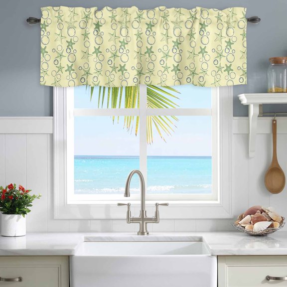 Valances for Windows Summer Sea Stars Bubbles Rod Pocket Short Curtain for Bathroom Living Room Bedroom Vintage Milky Yellow Bottom 1 Panel 42x12in