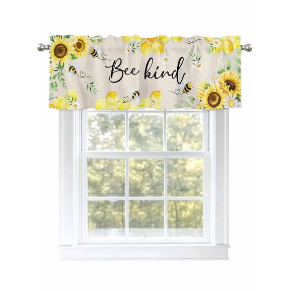 Valances for Windows Sunflower Bee Kind Rod Pocket Cafe Window Treatments Valance Curtains for Kitchen Bathroom Laundry Basement Windows 42"x12"