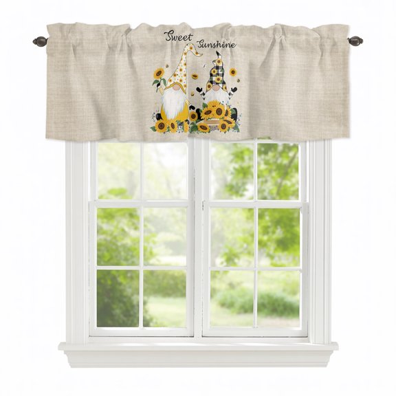 Valances for Windows Sweet Sunshine Words Gnomes Rod Pocket Short Curtain for Bathroom Living Room Bedroom Farm Sunflowers on Linen 1 Panel 42x12in