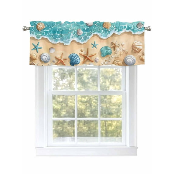 Valances for Windows Teal Beach Rod Pocket Cafe Window Treatments Valance Curtains for Kitchen Bathroom Laundry Basement Windows 60"x18"