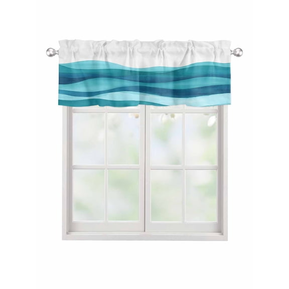 Valances for Windows Teal Blue Leaf Rod Pocket Cafe Window Treatments Valance Curtains for Kitchen Bathroom Laundry Basement Windows 42"x12"