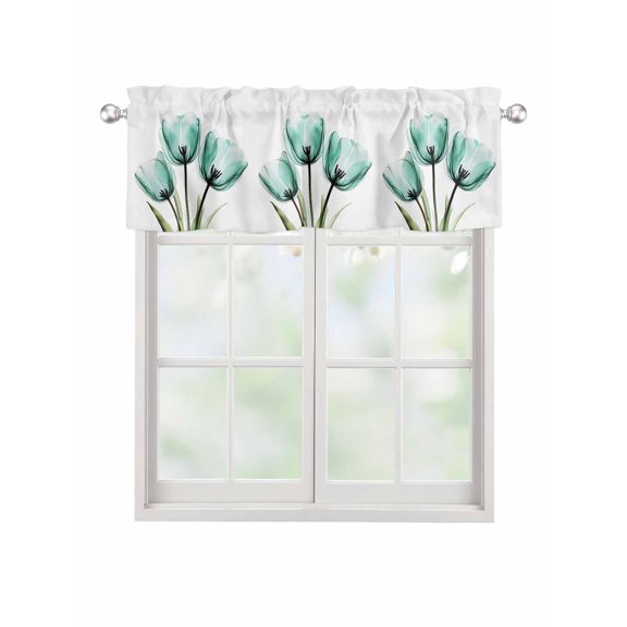 Valances for Windows Teal Tulips Rod Pocket Cafe Window Treatments Valance Curtains for Kitchen Bathroom Laundry Basement Windows 42"x12"