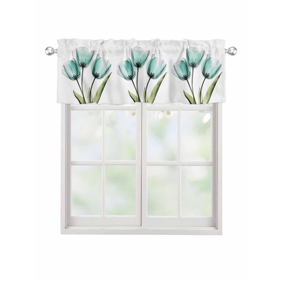 Valances for Windows Teal Tulips Rod Pocket Cafe Window Treatments Valance Curtains for Kitchen Bathroom Laundry Basement Windows 42"x12"