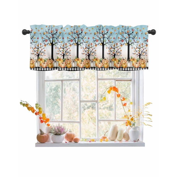 Valances for Windows Thanksgiving Plaid Rod Pocket Cafe Window Treatments Valance Curtains for Kitchen Bathroom Laundry Basement Windows 56"x16"