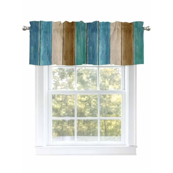 Valances for Windows Turquoise Brown Rod Pocket Cafe Window Treatments Valance Curtains for Kitchen Bathroom Laundry Basement Windows 60"x14"