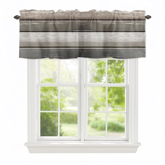 Valances for Windows Vintage Antique Wood Board Rod Pocket Short Curtain for Bathroom Living Room Bedroom Farmhouse Dark Grey Board 1 Panel 42x12in