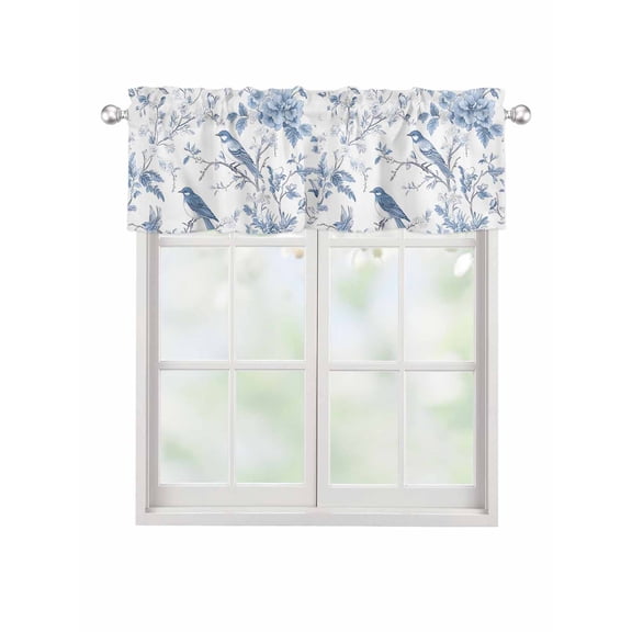 Valances for Windows Vintage Blue Rod Pocket Cafe Window Treatments Valance Curtains for Kitchen Bathroom Laundry Basement Windows 54"x18"